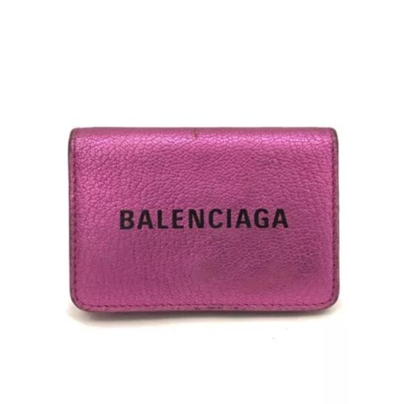BALENCIAGA Cash Leather Trifold Mini Wallet Pink/6BB0155 - Picture 1 of 1